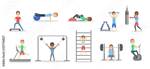 Set of people doing exercises in the gym © inspiring.team