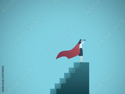 Business woman superhero leader vector concept. Symbol of leadership, success, ambition, achievement, successful woman.