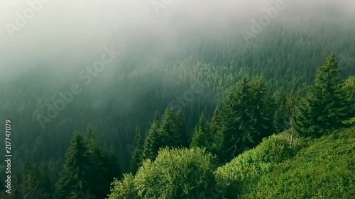 Drone footage captured over cliff on Kopaonik mountain in Serbia during summer morning photo