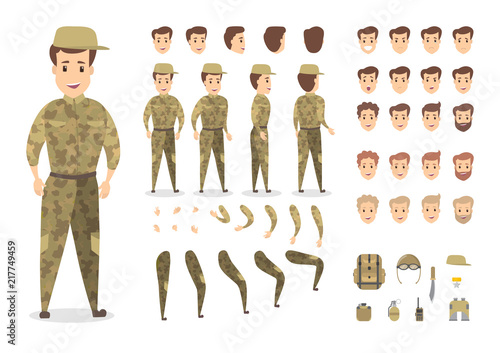 Handsome military character set for animation