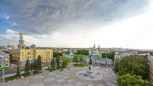 Aerial view of the Square of Constitution timelapse in the city center Kharkov. photo