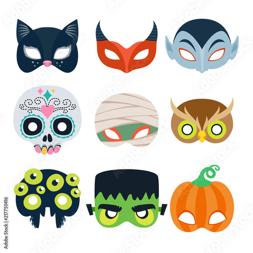 Halloween party masks vector illustration.