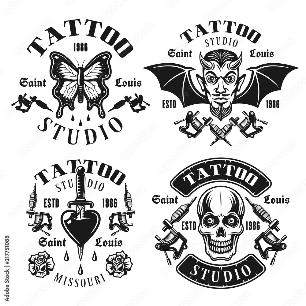 Tattoo studio vector emblems or t shirt prints