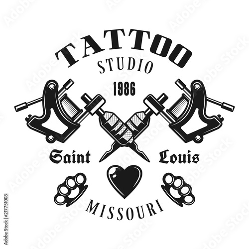 Two crossed tattoo electric machines vector emblem