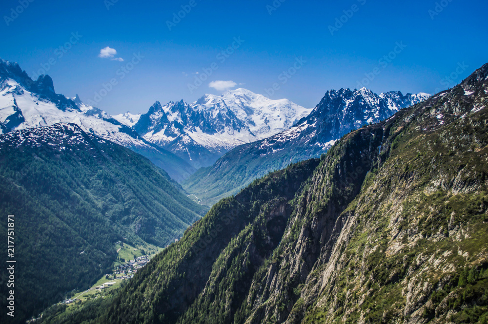 Snowcapped mountain peaks of the French Alps in Europe
