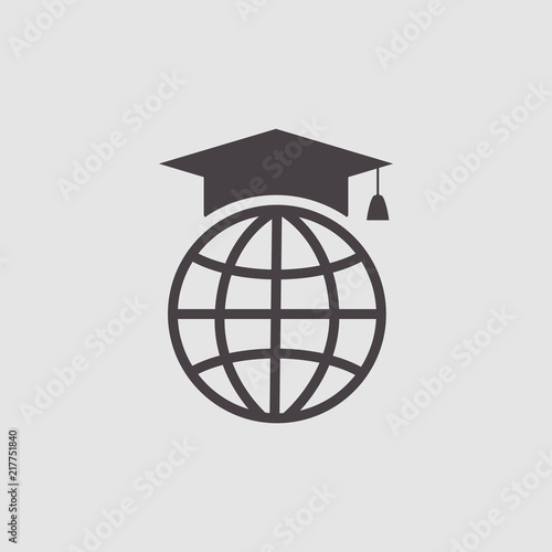 graduation cap on globe vector icon