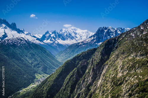 Snowcapped mountain peaks of the French Alps in Europe