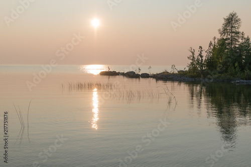Beautiful calm sunset on the Lake Huron Shoreline Water Landscape