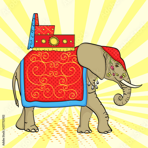 Pop art background, Elephant in India, a sacred animal, decorations for a holiday. Vector