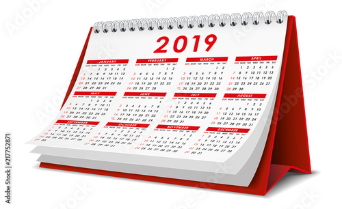 Desktop Calendar 2019 in red color