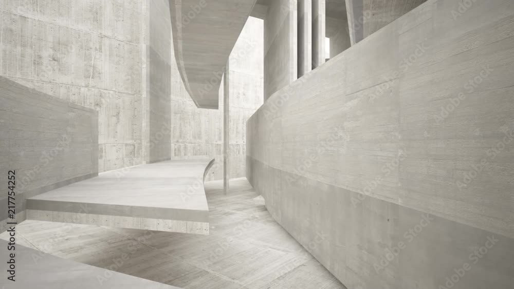 Abstract white and brown concrete interior multilevel public space with window. 3D animation and rendering. Abstract white and brown concrete interior multilevel public space with window. 3D animation and rendering.