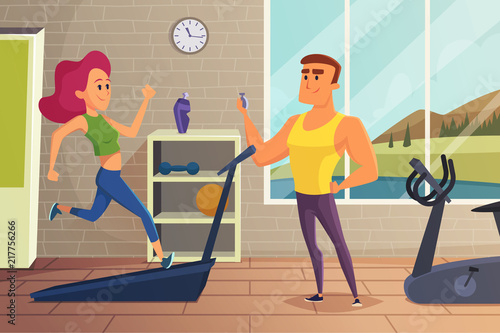 Girl on running track. Fitness illustration of female personal training