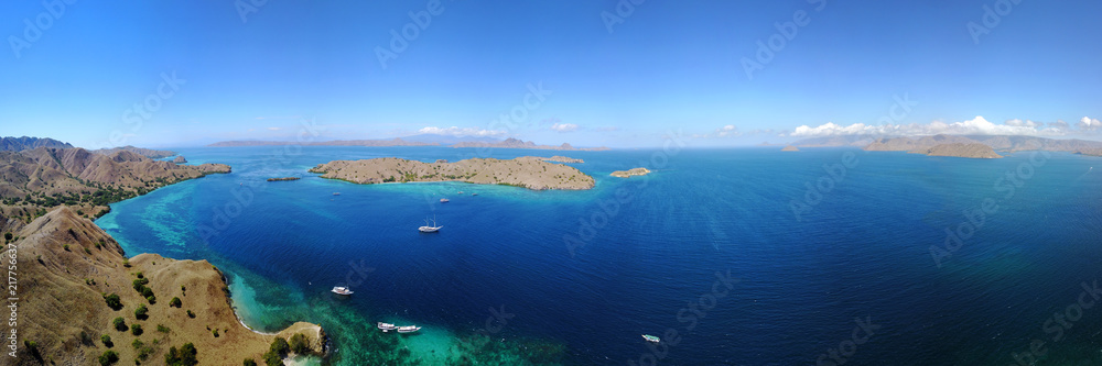 Panoramic view of Pink Beach, Komodo Nation Park, Flores Island, Indonedia.