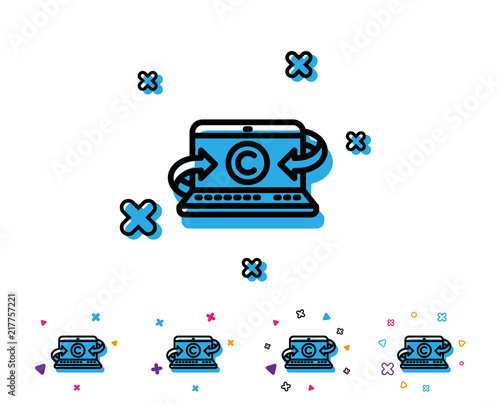 Copywriting notebook line icon. Ð¡opyright sign. Media content symbol. Line icon with geometric elements. Bright colourful design. Vector