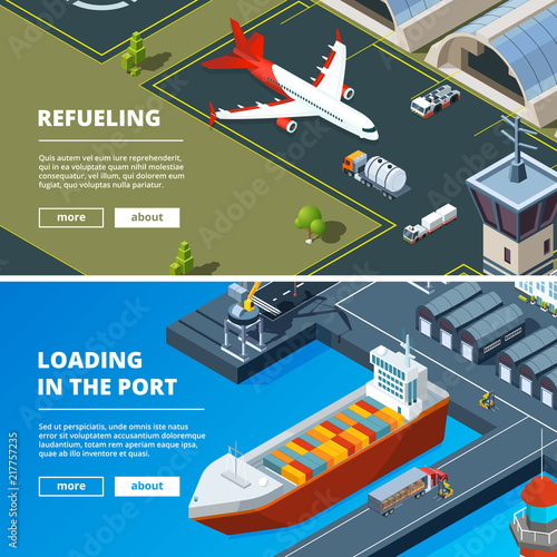 Cargo concept banners. Horizontal pictures of freight delivery transport