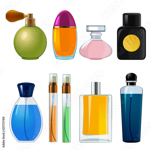 Perfumes bottles. Various flasks and glass bottles for women perfume