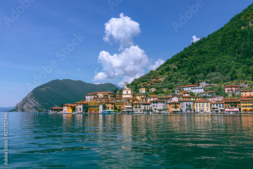 View from the lake of Iseo on the small town of Sulzano photo