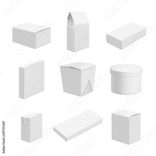 Empty packages. Vector design of various packages of food