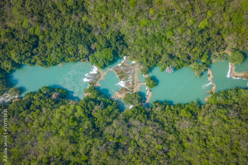 Amazing crystalline Blue water of Micos Waterfalls at Huasteca Potosina