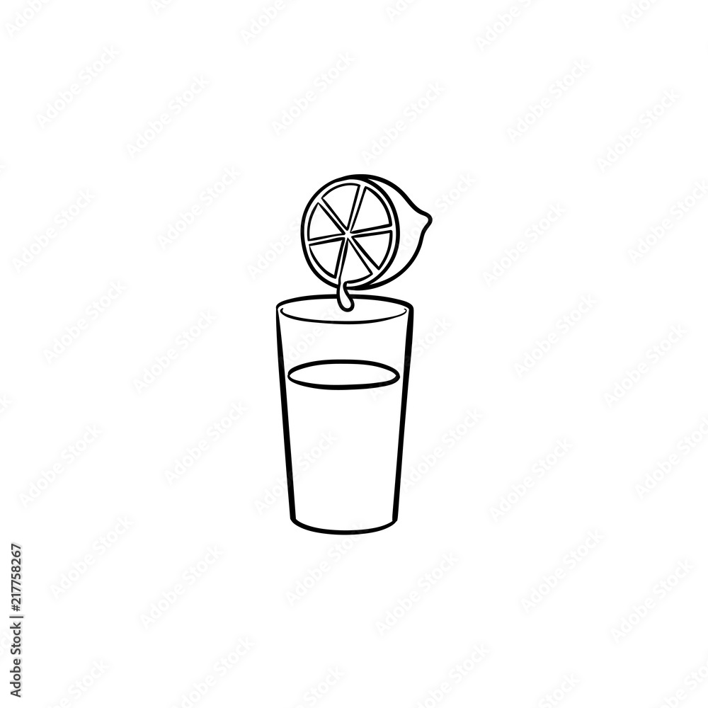 Glass of fresh lemon juice hand drawn outline doodle icon. Citrus juice, vitamin drink, healthy