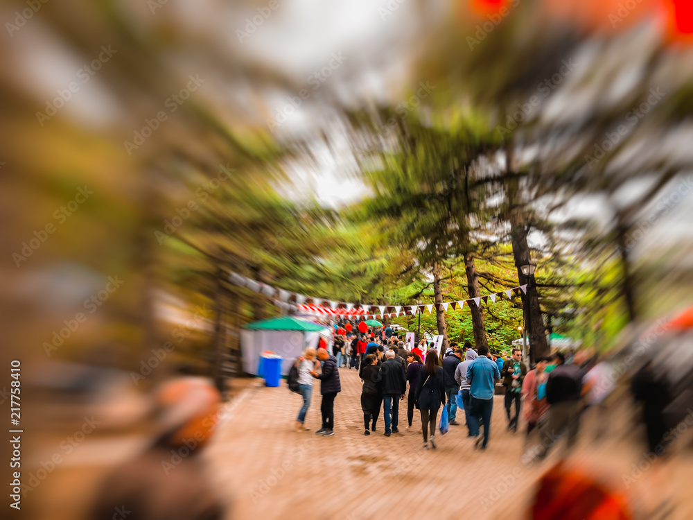 Obraz premium TBILISI, GEORGIA - MAY 12, 2018: Festival of Georgian wine and winemaking in Mtatsminda Park on funicular in Tbilisi, Georgia