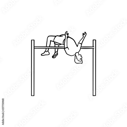 Athlete doing pole vault hand drawn outline doodle icon. High jump training, athletics competition concept. Vector sketch illustration for print, web, mobile and infographics on white background.