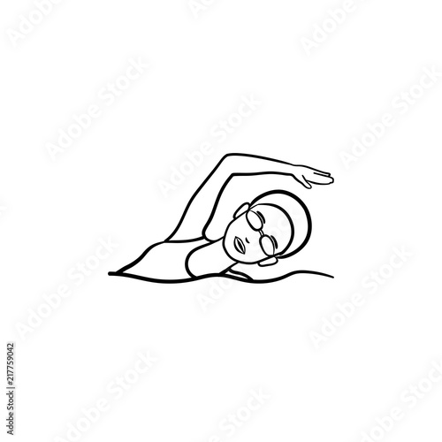 Female freestyle swimmer hand drawn outline doodle icon. Sportsman swimming, professional water sport concept. Vector sketch illustration for print, web, mobile and infographics on white background.