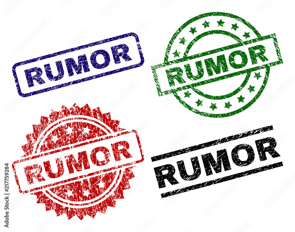 RUMOR seal prints with damaged style. Black, green,red,blue vector rubber prints of RUMOR caption with dust style. Rubber seals with round, rectangle, rosette shapes. RUMOR seal prints with damaged style. Black, green,red,blue vector rubber prints of RUMOR caption with dust style. Rubber seals with round, rectangle, rosette shapes.