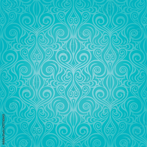 Turquoise green decorative ornate holiday vector background floral wallpaper seamless pattern design