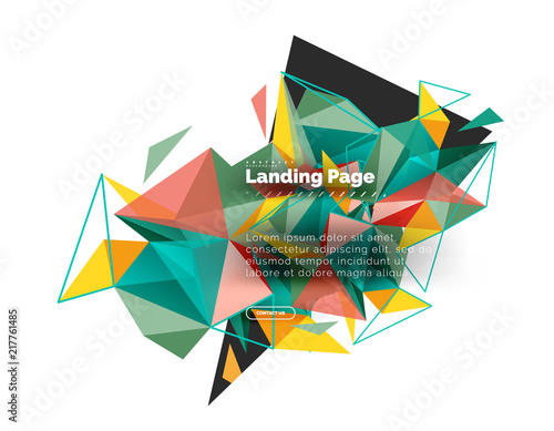 Triangular design abstract background, landing page. Low poly style colorful triangles on white