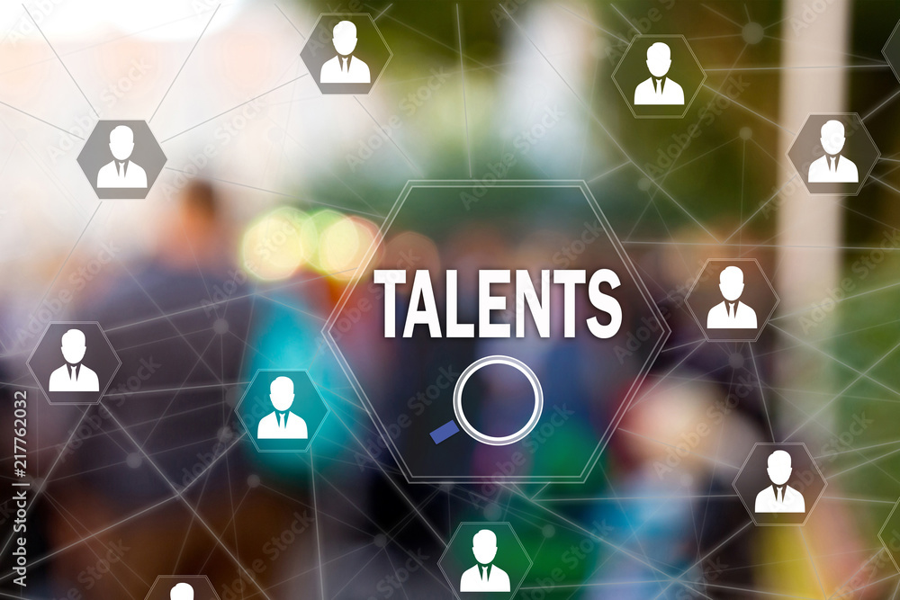 Search Talented employees, Human Resources on the touch screen to the network, on people blur background.Concept of search for talented employees, programmers
