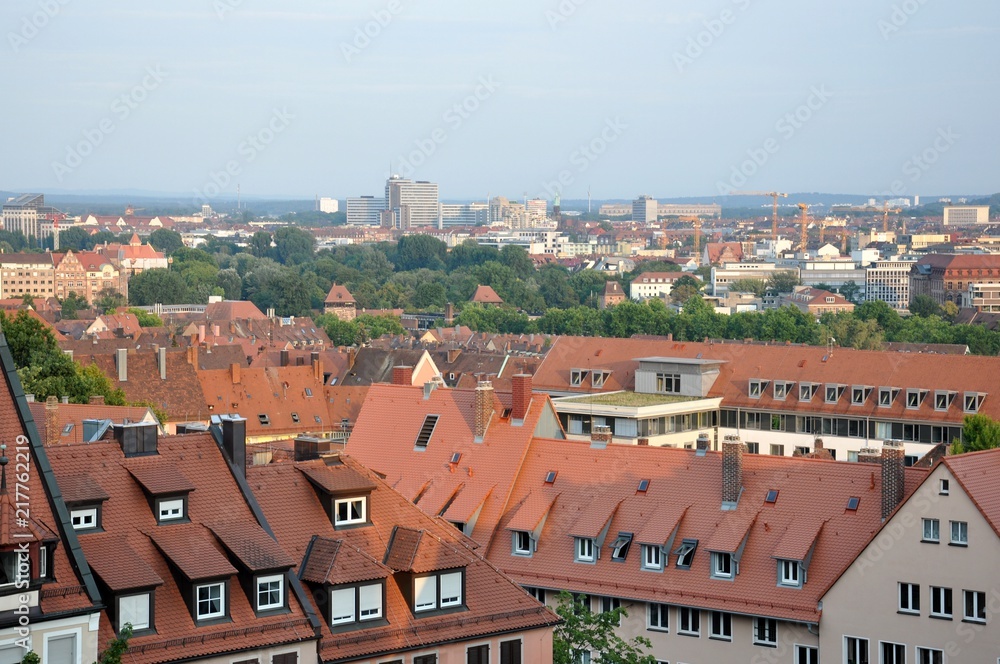 Scenic cityscape of Nuremberg, view from the top, beautiful old traditional architecture