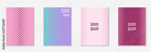Minimal trendy cover template set. Futuristic layout with halftones. Geometric minimal cover template for book, catalog and annual. Minimalistic colorful gradients. Abstract business illustration.