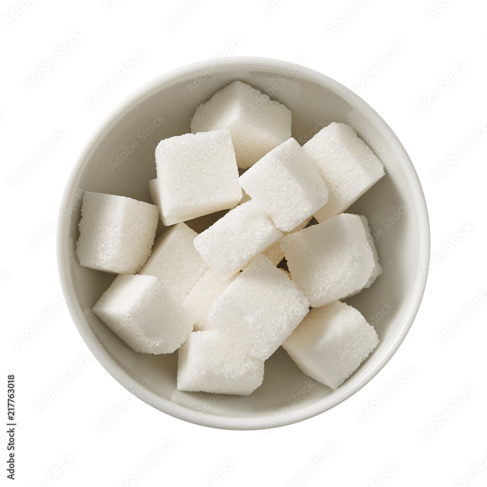 Sugar in bowl. Preparing ingredients for cooking. Isolated on white background. Top view. Sugar in bowl. Preparing ingredients for cooking. Isolated on white background. Top view.