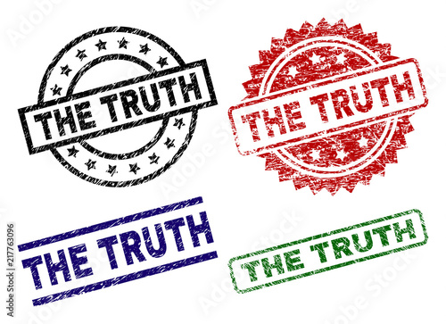 THE TRUTH seal prints with distress style. Black, green,red,blue vector rubber prints of THE TRUTH label with dust style. Rubber seals with circle, rectangle, medal shapes.
