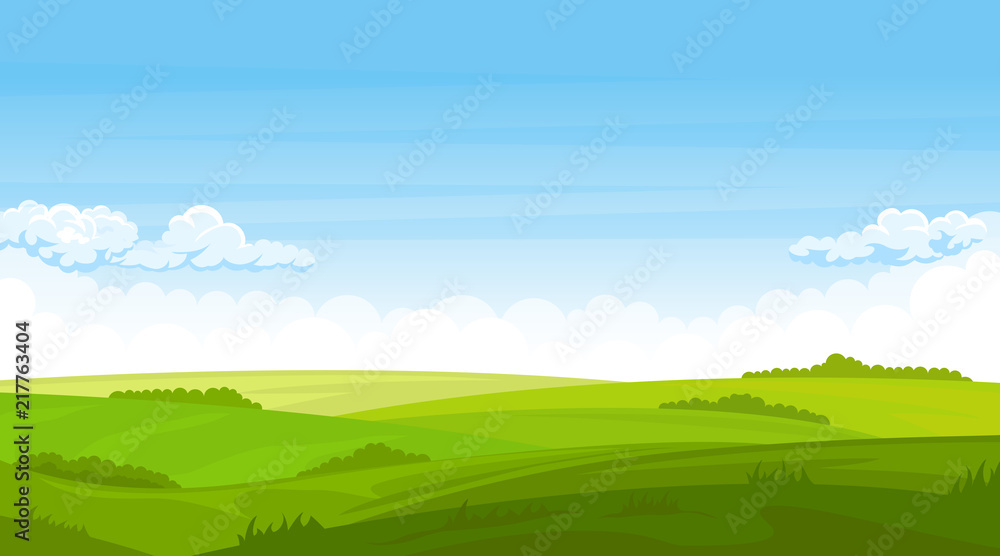 Plakat Summer landscape with fields and green hills