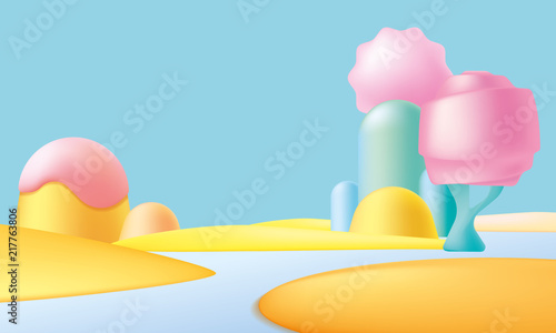 3d cartoon blue landscape illustration, dreamland, fantasy world