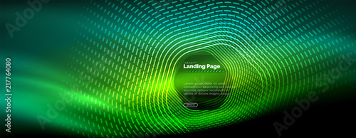 Neon glowing techno hexagon shape lines, hi-tech futuristic abstract background, landing page template
