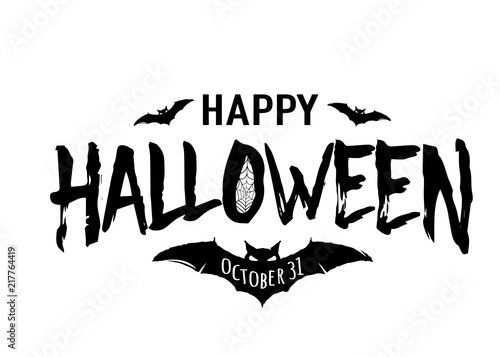 Happy Halloween vector text banner. Silhouette holiday sign background isolated on white