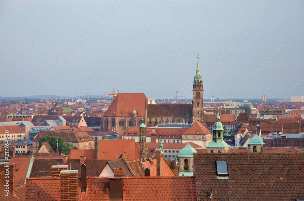 Obraz premium Scenic cityscape of Nuremberg, view from the top, beautiful old traditional architecture