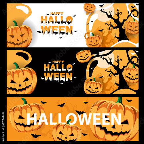 banner pack halloween day with pumkin, cartoon, dark concept