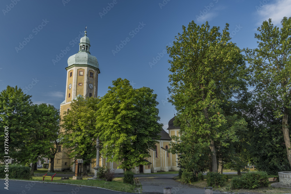 Church in Horni Blatna town in summer morning Church in Horni Blatna town in summer morning
