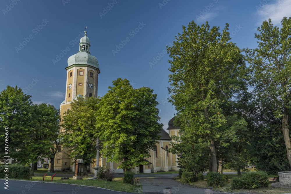 Church in Horni Blatna town in summer morning