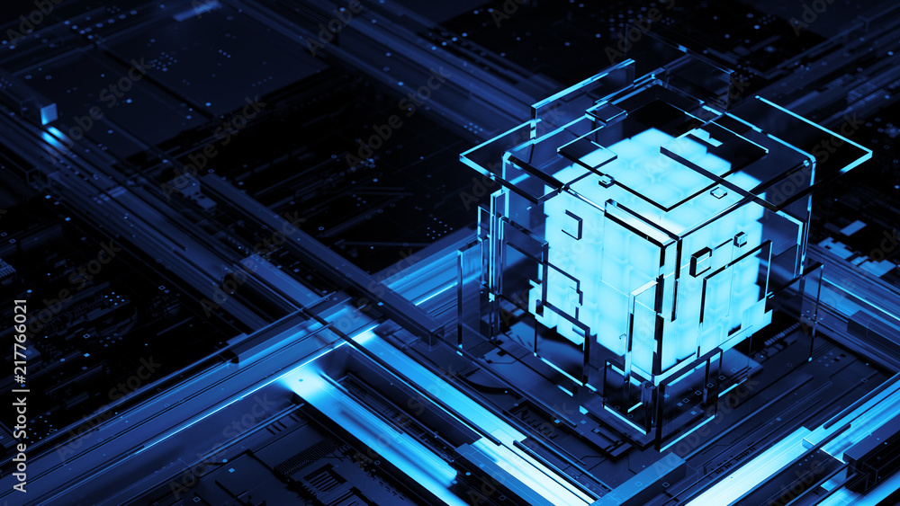 Obraz premium 3d render abstract background. Digital computation processor concept. Artificial calculation center..