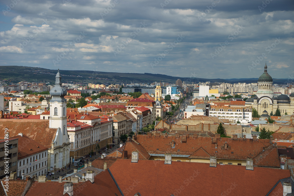 View of Cluj Napoca city Center from the roof in summer View of Cluj Napoca city Center from the roof in summer