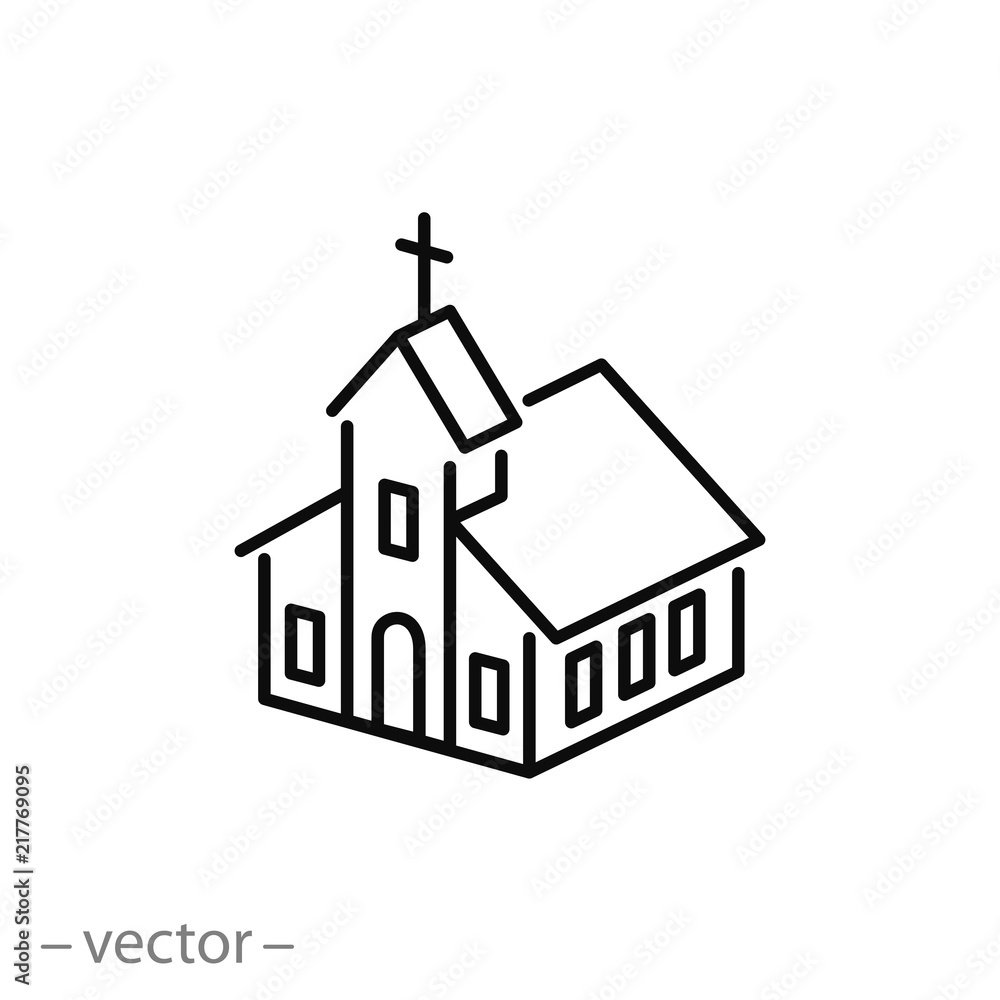 isometric church icon, linear sign isolated on white background - editable vector illustration eps10