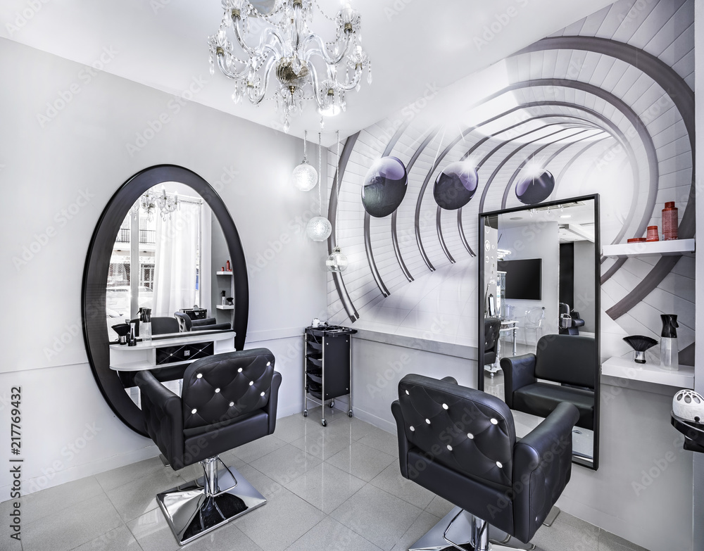 Modern bright beauty salon or baber shop. Hair salon interior