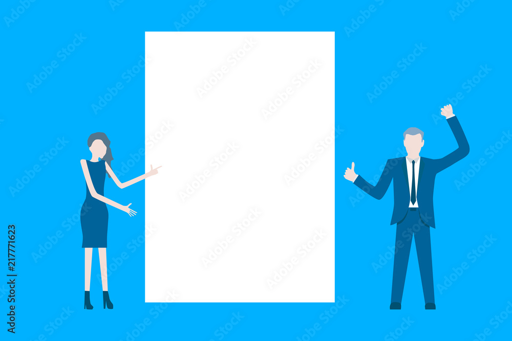 Business flat design vector with a businessmen presenting in front of a poster. Business flat design vector with a businessmen presenting in front of a poster.