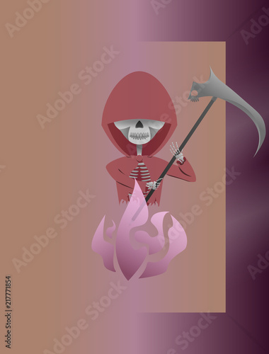 Death skeleton character with scythe and fire in frame