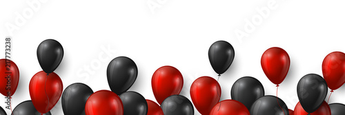 Black Friday sale banner with glossy red and black balloons on white background. Vector illustration.